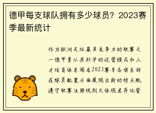 德甲每支球队拥有多少球员？2023赛季最新统计